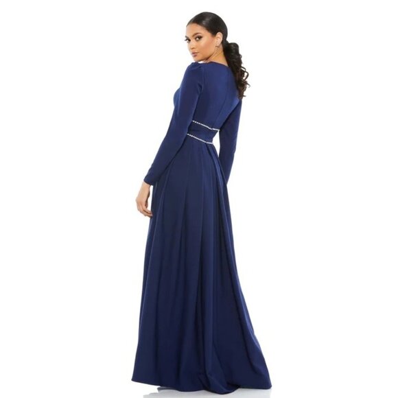 Mac Duggal A-Line Rhinestone Waist Evening Gown Midnight Blue Womens Size 8 - Picture 3 of 10